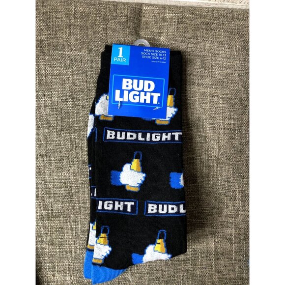 Bud Light Beer Crew Socks Size 10-13 Black Navy Blue Fun Party Gift 3 Pairs - Picture 2 of 6